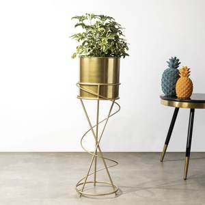 Support de pot de fleurs en métal galvanisé Kraft World Gold, écologique, durable, pour intérieur et extérieur, support de pot de fleurs cylindrique haut en fil métallique - Product Image 1