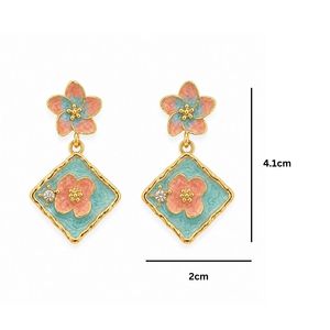 Pendientes de moda para mujeres y niñas, diseño floral rosa y azul antideslustre con piedra simulada, ligeros - Product Image 4