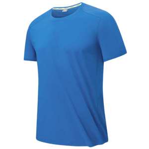 Men's Blue Short Sleeve Quick Dry T-Shirt Regular Fit O-Neck Jersey Knitted Casual Solid Color 100% <b>Polyester</b> - Product Image 1