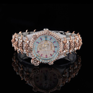 <b>Rose</b> <b>Gold</b> Tone Stainless Steel Watch Bracelet Mechanical Analog <b>Dress</b> Date Full Diamond Look Crystal Dial Jewelry Style Party - Product Image 1