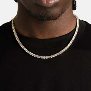 Luxury 18K Gold Plated Diamond Tennis <b>Chain</b> Necklace Round Brilliant Cut Bezel Setting Unisex Everyday Wear <b>Snake</b> <b>Chain</b> - Product Image 5