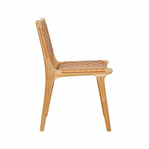 Chaise de salle à manger en cuir tressé de style moderne avec structure en teck pour l'ameublement de la maison et les ensembles de jardin - Product Image 4