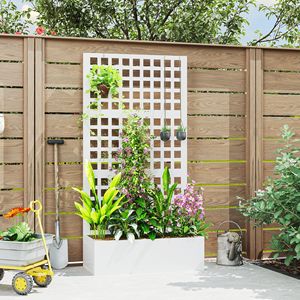 Fioriera Rialzata Bianca 89x41x178 cm in Acciaio Zincato con Spalliera per Piante Rampicanti e Ortaggi - Product Image 2