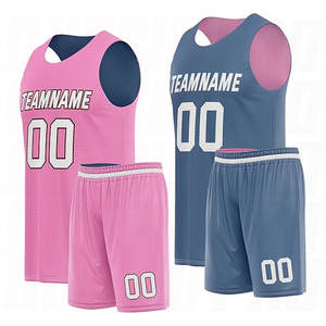 Uniforme de Baloncesto Estampado de Alta Calidad en Rosa, Marrón y Azul, Sublimación, Secado Rápido, Poliéster, Conjunto Personalizado de Camiseta y Pantalones Cortos - Product Image 1