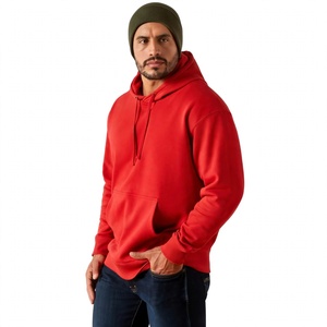 Sudadera con capucha de felpa roja para hombre, personalizada, de algodón grueso, oversize, lisa, con hombros caídos, estilo streetwear - Product Image 1