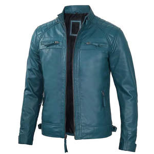 Veste d'hiver en cuir d'agneau véritable sur mesure de qualité supérieure, col montant, coupe-vent, imperméable, logo sur le devant pour homme - Product Image 4