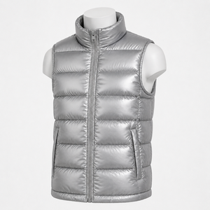 Men's Silver Glossy Bubble Vest Stand Collar Zipper Sleeveless Winter <b>Waistcoat</b> Custom Size Men's Vest - Product Image 3