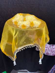 Luxury & Organza Fabric Pooja Thali Cover, Wedding Ritual <b>Plate</b> Cover, Shagun Coconut Cover, Puja Chowki Aasan Decor - Product Image 4
