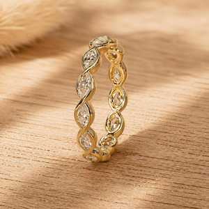 Bezel Set Marquise Brilliant Cut Lab Grown 10K 14K 18K Solid Gold Color E Clarity VVS Diamond Eternity Stackable Band For Women - Product Image 5