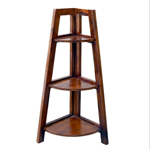 Étagère d'angle en bois de sheesham massif pour salon |   Étagère sur pied |   Étagères en bois à 3 niveaux pour chambre à coucher - Product Image 1