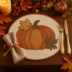 Salvamantel de cuentas con diseño de calabaza hecho a mano para decoración de mesa de otoño, salvamantel de cuentas para Acción de Gracias de Blossom Craft India - Product Image 1