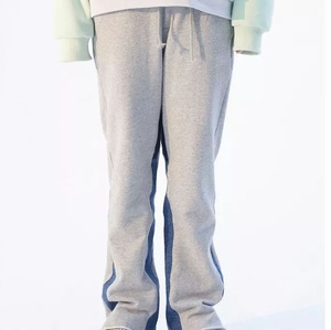 Men's Gray Sweatpants With Blue Side Stripe Elastic Waist Drawstring Casual Autumn Knitted Cotton Pants - Product Image 4