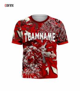Camiseta Deportiva Corex para Hombre, Sublimada, Manga Corta, Cuello Redondo, Secado Rápido, Corte Regular, Diseño Estampado Rojo - Product Image 1