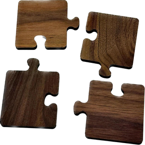 Wood Jigsaw Puzzle Sublimation Coaster Black Walnut 4 Pieces Set For Hotel Home <b>Bar</b> Coffee Cup Juice & Wine Glass <b>Mat</b> & Pads - Product Image 6