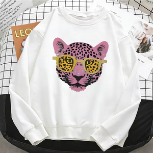 Sudadera Negra de Cuello Redondo para Mujer, con Estampado de Gafas de Sol Rosas, Informal, de Otoño, Manga Larga, Tejida, 100% Algodón, con Logotipo Frontal, Color Sólido, Ecológica - Product Image 2