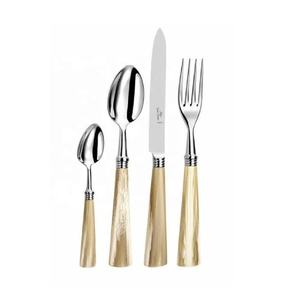 Nouveauté : Ensemble de couverts en acier inoxydable poli miroir avec motif rayé et manche en corne, 100 pièces, pour la décoration de la salle à manger à domicile - Product Image 3