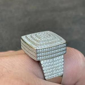 Men's Yellow <b>Gold</b> Diamond <b>Cocktail</b> <b>Ring</b> Baguette Cut Pave Setting Geometric Luxury Party Jewelry - Product Image 3