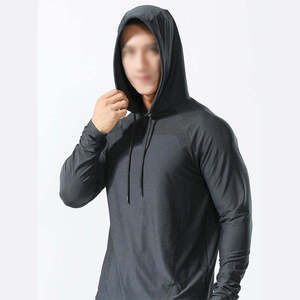 Customize Hoodies For Mens Gym Fitness Quick Dry <b>Polyester</b> Hoodies Spandex Solid Color Long Sleeve Slim Active Muscle Fit <b>Hoodie</b> - Product Image 5