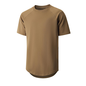 Camiseta de punto de manga corta para hombre, color caqui, cuello redondo, de secado rápido, corte regular, color sólido, informal. - Product Image 2