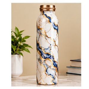 Modern Marble Pattern Eco-Friendly <b>BPA</b> <b>Free</b> Copper <b>Water</b> <b>Bottle</b> with Copper Accents Portable Travel Drinkware - Product Image 1