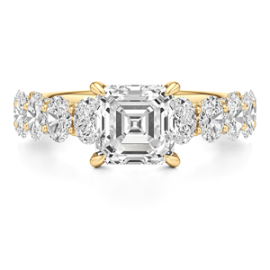 Anillo de Diamante Cultivado en Laboratorio con Corte Asscher de 3 Quilates en Oro de 14K con Piedras Laterales Ovaladas para Mujer - Product Image 1