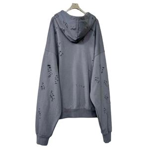 2025 hommes Streetwear survêtement lavage à l'acide bouffée impression ZIP up sweat à capuche hommes sweat ensembles plaine Vintage en détresse à capuche - Product Image 4