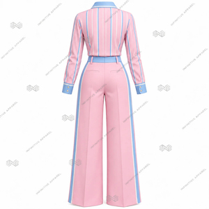 Conjunto de Dos Piezas para Mujer, Camisa a Rayas con Botones y Cuello, Pantalones de Pierna Ancha y Cintura Alta, Manga Larga, Logotipo Personalizado - Product Image 2