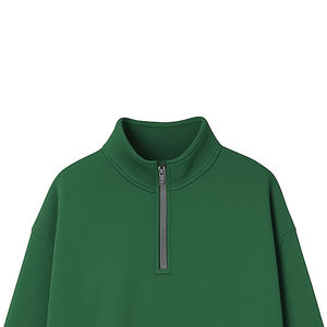 Minimalist Kangaroo Pocket Quarter Zip Sweatshirts Lightweight Fabric Stand Collar Plain Green Color Full Sleeve Sweatshirts - Product Image 5
