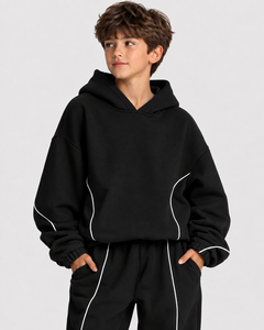 Kid Boys Pullover Hoodie Jogger <b>Set</b> Kid Boys Contrast Stripe Fleece <b>Set</b> Wide Leg Sweatpants Boys Custom Kids Tracksuit OEM ODM - Product Image 3