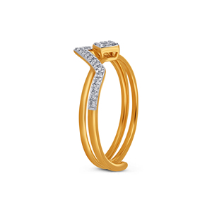 Delicado anillo geométrico de oro amarillo de 14 quilates, corte redondo de 0,25 quilates, banda simple en forma de V, joyería fina para mujer - Product Image 4