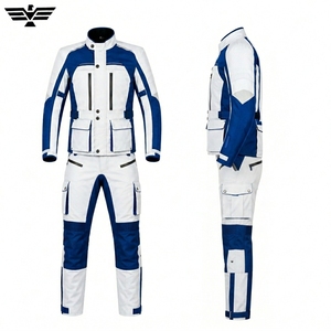 Unisex Blue White Printed Plus Size Motorcycle <b>Racing</b> Suit Full Sleeve Color Blocked <b>Jacket</b> Pants Set Windproof All Seasons - Product Image 4