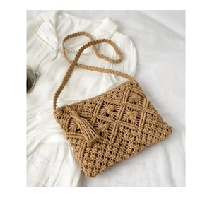 Bolso de Mano de Macramé Hecho a Mano con Borla, Bolsa de Algodón Anudada a Mano para Mujer, Bolso de Noche Informal para Fiesta con Cierre de Cremallera - Product Image 5
