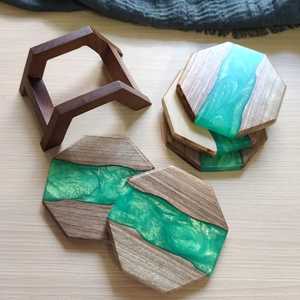 Art Resin Wood Coaster Handmade <b>Epoxy</b> Resin and Natural Wood Cup Coaster for Dining <b>Table</b> Office Use Decor House warming Gifts - Product Image 4
