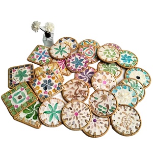 Natural Rattan Inlay <b>Coaster</b> Set Handmade <b>Woven</b> Drink Cup Mat Made in Vietnam - Product Image 1