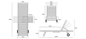 Chaise longue moderne en bois massif réglable avec structure en teck, protection UV, tissu imperméable, roues pour usage extérieur, parc, salon - Product Image 3