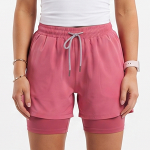 Shorts Deportivos de Doble Capa con Cordón Ajustable para Mujer, Secado Rápido, Compresión, Shorts Interiores para Yoga, Cintura Media, Corte Regular - Product Image 3