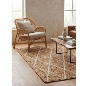 Handwoven Cotton <b>Bath</b> Mat Beige Tufted Diamond Pattern Anti Slip Absorbent Washable Bathroom Rug Floor Carpet Home Decor Mat - Product Image 2