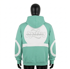 Sudadera con capucha unisex verde menta con cremallera, estilo universitario, bordado 3D, de algodón polar, hombros caídos, tendencia 2026 - Product Image 5