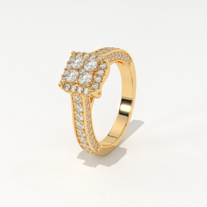 Aarinya Aurelia, Anillo de Cuatro Estrellas con Diamantes Cultivados en Laboratorio en Forma de Cojín, Engaste Pavé de Oro de 14K, Halo Cuádruple de 4 Piedras, Certificado IGI - Product Image 4