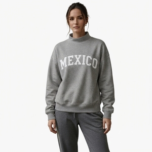 Sweat-shirt décontracté pour femme en coton 100% à col montant, couleur bordeaux, manches longues, imprimé lettres, en molleton, coupe épaules tombantes, idéal pour l'automne et l'hiver - Product Image 6