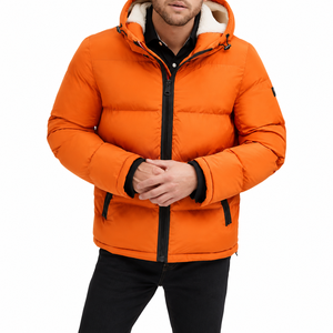 Veste matelassée à capuche pour homme, orange, polyester, coupe-vent, manteau d'hiver, vêtements décontractés pour l'extérieur, doublure en fausse fourrure, fermeture éclair - Product Image 6