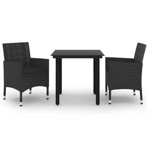 Ensemble de salle à manger de jardin de taille moyenne en rotin PE noir avec verre et acier, mobilier de patio en polyester - Product Image 2