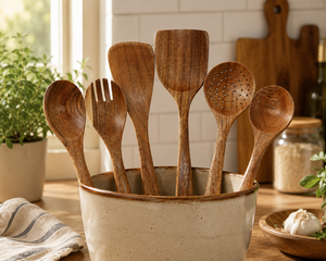 Ensemble d'ustensiles de cuisine en bois d'acacia avec logo personnalisé, 6 pièces, cuillères et spatules en bois, outils de cuisine naturels, vente en gros OEM - Product Image 2