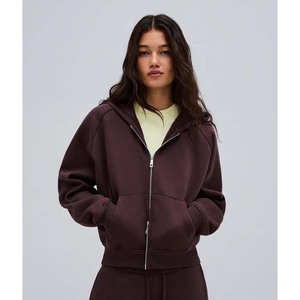 <b>Women's</b> <b>Burgundy</b> Hooded Zipper Sweatshirt Regular Fit Cotton Bamboo Knitted Casual Autumn Wear - Product Image 3