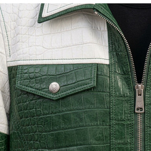 Veste de moto en cuir PU vert et blanc pour homme, motif crocodile embossé, fermeture éclair, col rabattu, coupe classique, style automne - Product Image 5