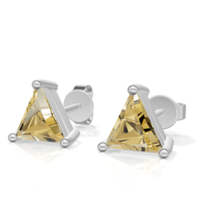 Silver Plated Sterling Silver Trillion Cut Prong <b>Citrine</b> Stud <b>Earrings</b> Classic Women's Jewelry 1.5g Heerani Jewels - Product Image 1