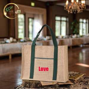 Sac de courses en jute vert en gros, écologique, réutilisable, sac fourre-tout naturel pour l'emballage en supermarché - Product Image 1