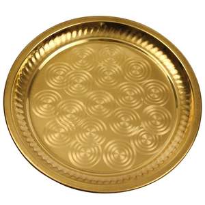Plateau de Puja en laiton artisanal gravé motif floral, assiette Aarti, baratan traditionnel pour la maison, le temple et les rituels festifs - Product Image 1