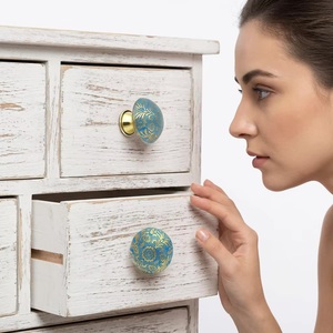 Modern Blue <b>Gold</b> Patterned Brass Cabinet Knob <b>Drawer</b> Handle Easy Installation for Bedroom Kitchen Living Room Furniture - Product Image 4