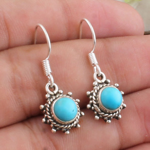 Pendientes de botón de turquesa redonda natural, plata de ley S925, joyería de turquesa, pendientes minimalistas, piedra de nacimiento de enero - Product Image 4